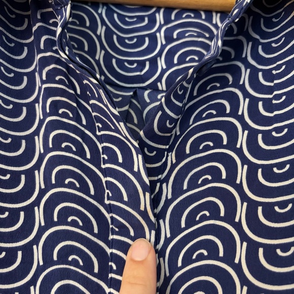 Diane Von Furstenburg Blue White Patterned Sleeveless Knee Length Dress Belt L - Picture 9 of 12